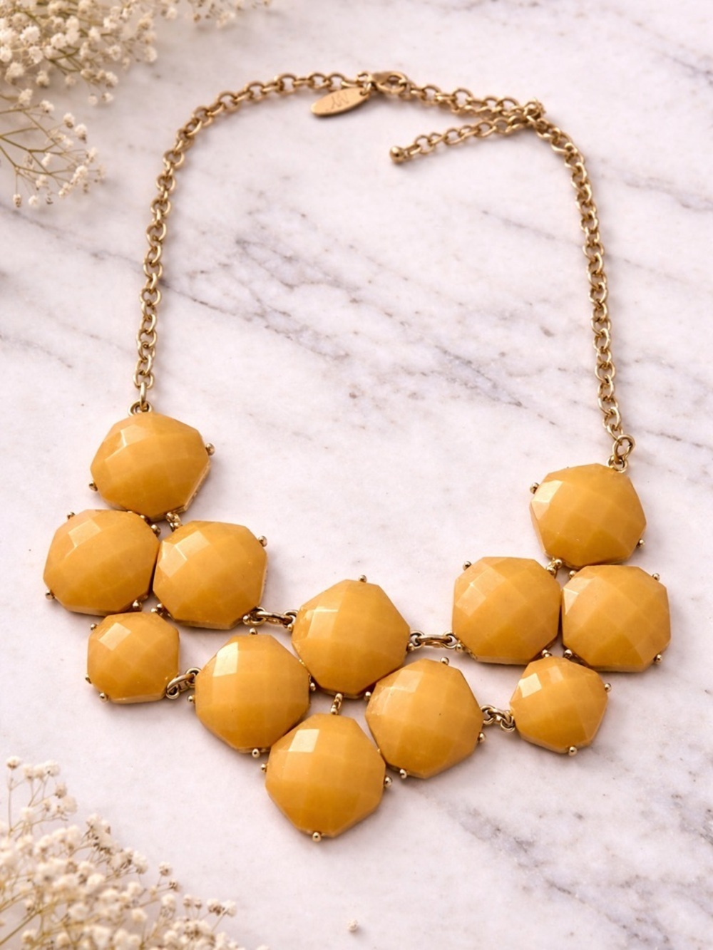 New York & Company Mustard Yellow Faceted Bib Statement Necklace